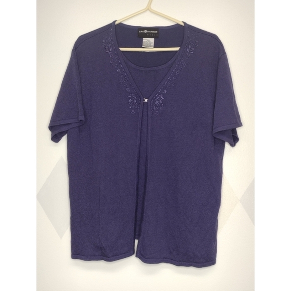 Sag Harbor purple top with attached cardigan look - Picture 1 of 11
